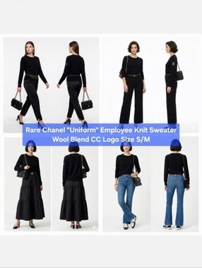 Rare Chanel "Uniform" Employee Knit Sweater Wool Blend CC Logo Size S/M
